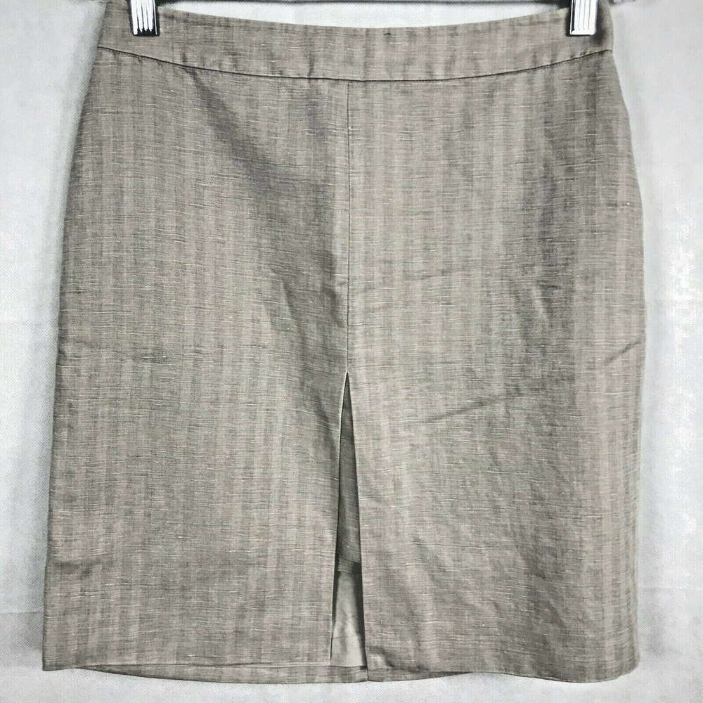 Kate Spade Saturday Skirt Womens Sz 8 Gray Cotton Linen‎ Tweed Split Hem Pencil